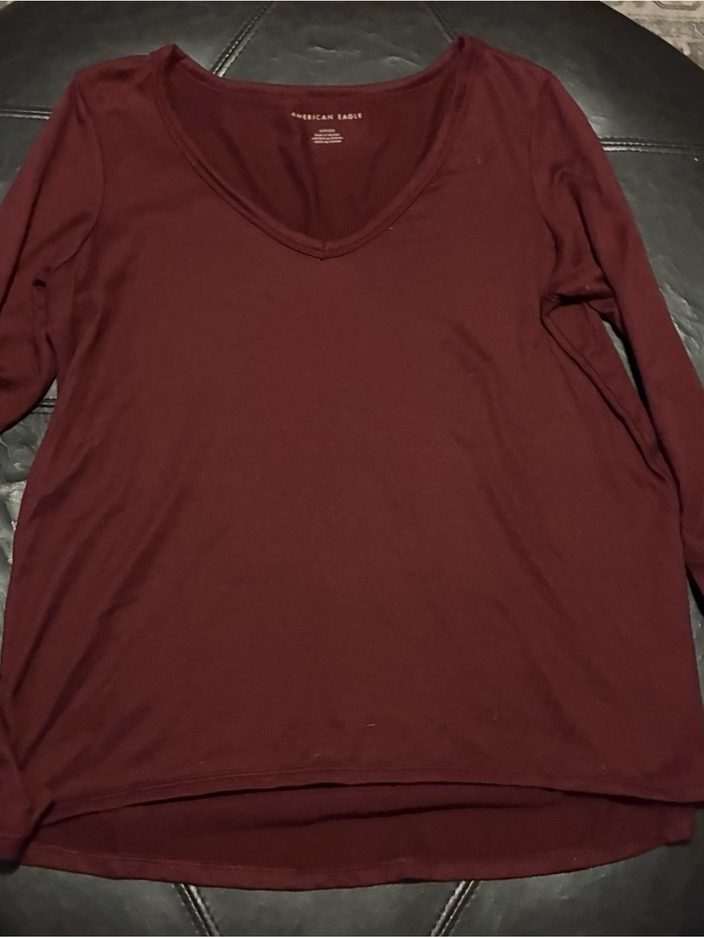 American Eagle Outfitters Long Sleeve V-Neck Top - Burgundy